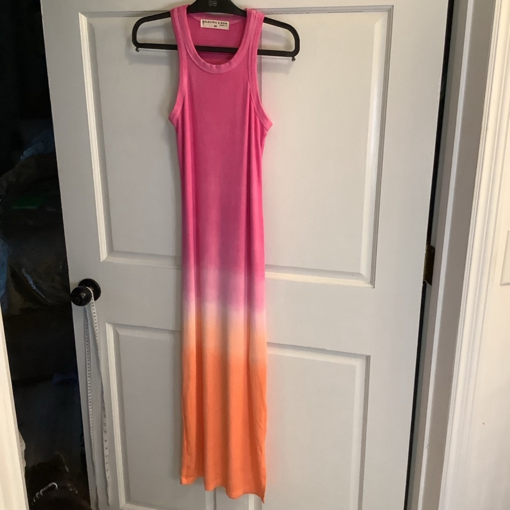 Electric & Rose Pink to Orange Ombre Maxi Dress